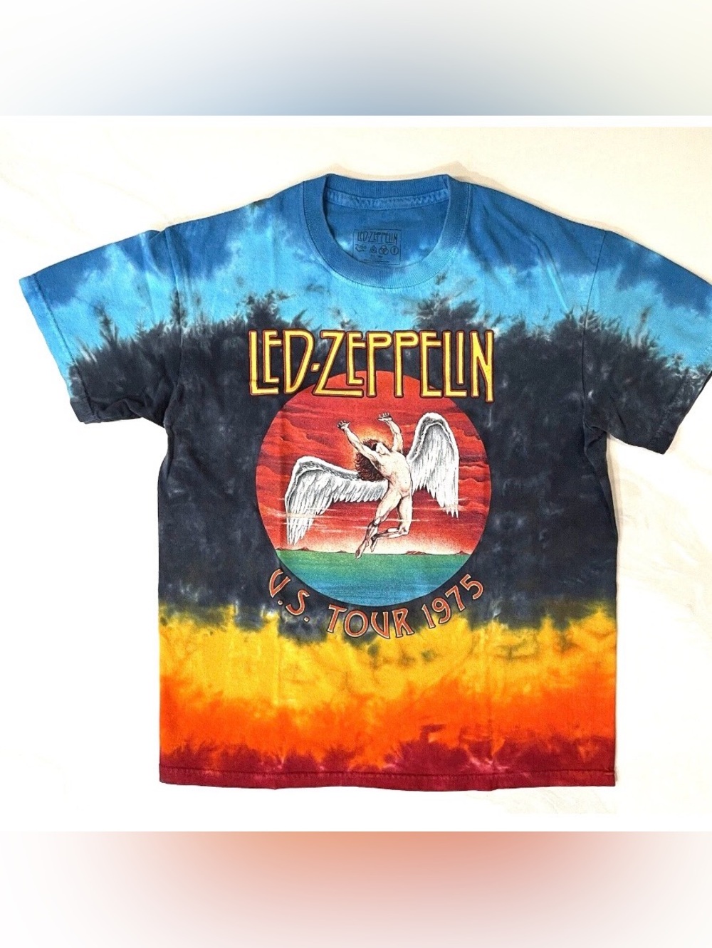 Led Zeppelin Adult T-Shirt Size largecUs Tour 1975 Tie Dye Short Sleeve Band Tee